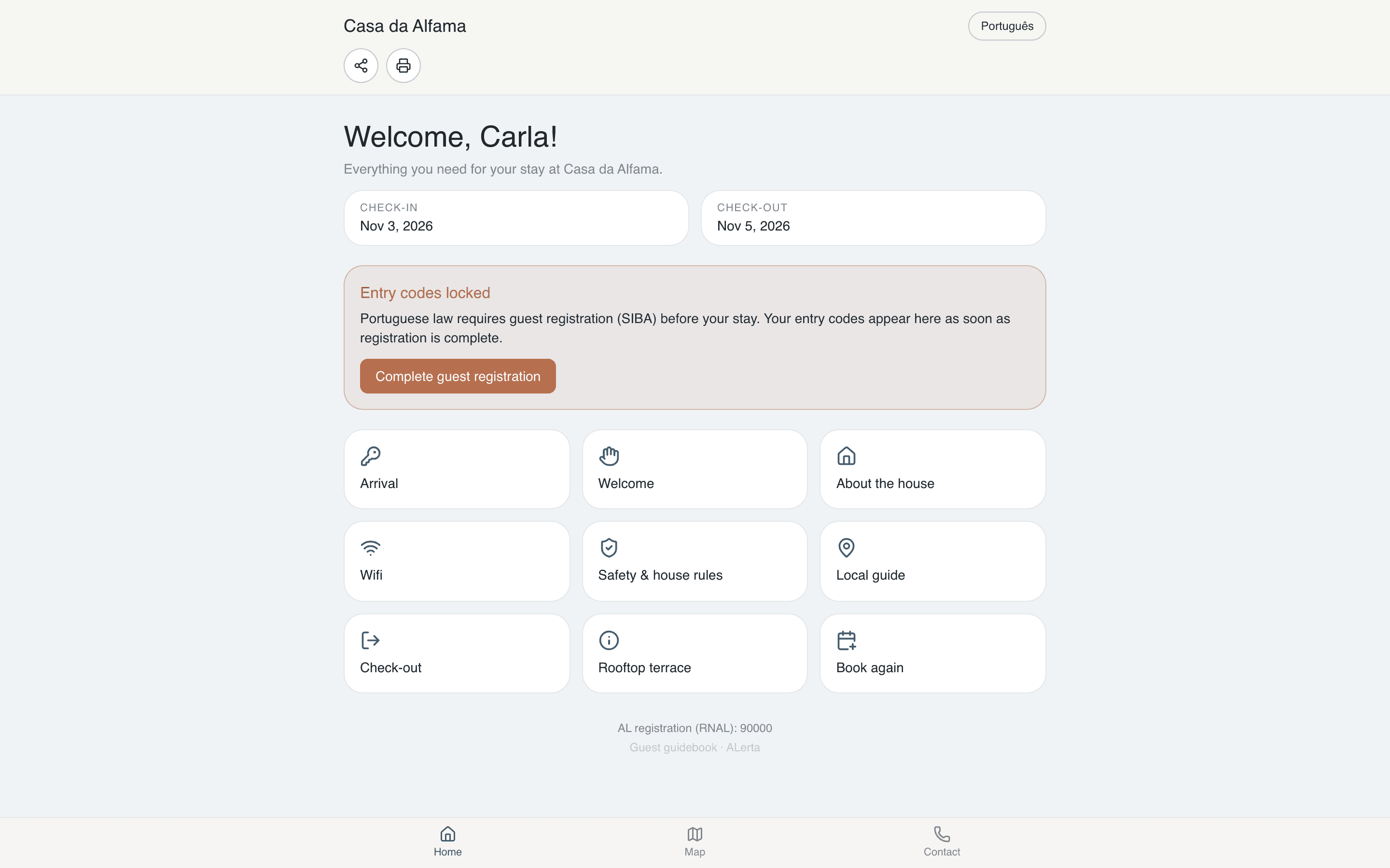 Arrival details, house rules and local tips — shared by link.